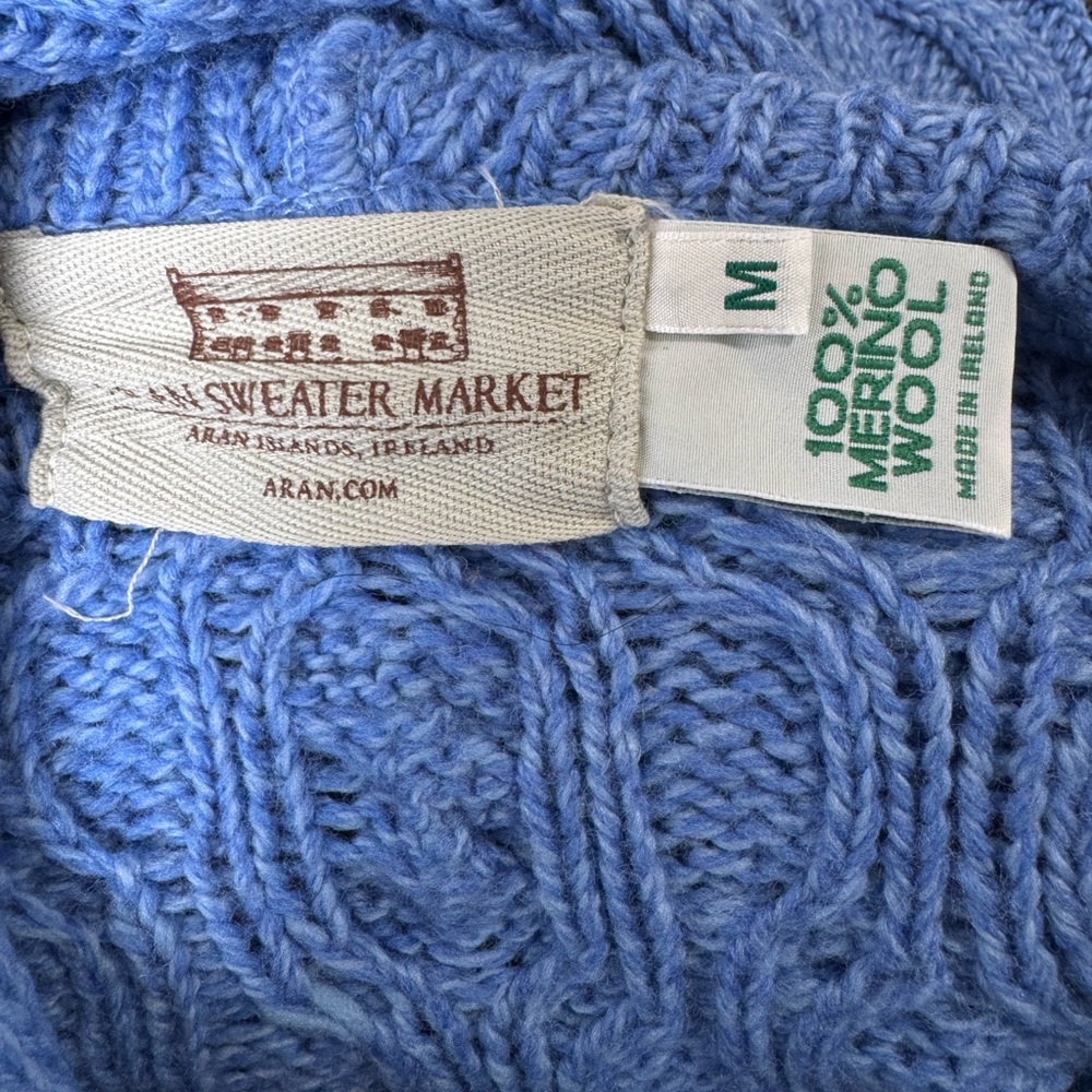 Aran Women’s Wool Cable Knit Hoodie Light Blue Cable-Knit Zip Sweater - Picture 11 of 15